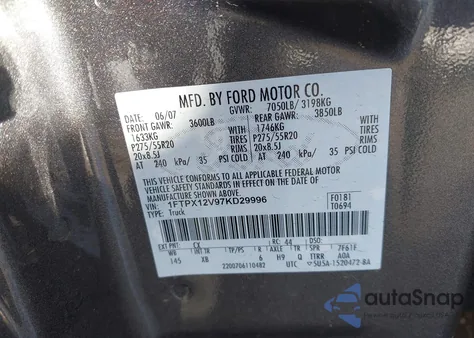 2007 Ford F-150 Lariat/Stx/Xl/Xlt from USA, damaged, VIN 1FTPX12V97KD29996
